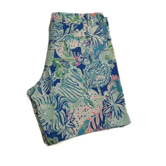 NWT Lilly Pulitzer Coastal Blue Lion Around Stretch Knit Shorts w/ Pockets Sz 4 - Picture 10 of 15